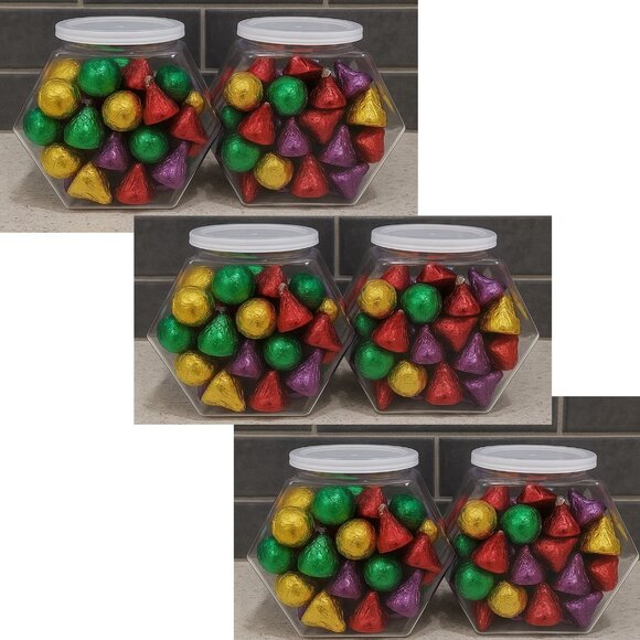Set of 6 Hexagon Shaped Plastic Jars with Lid Containers Storage Jewelry Candies - Picture 1 of 5